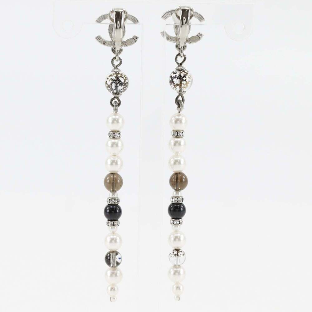 CHANEL Silver Pearl Logo Earrings - Picture 3 of 9